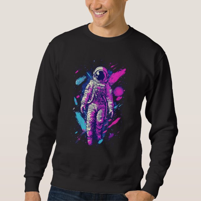Aesthetic Vaporwave Astronaut Graphic Spaceman Gra Lång Ärmad Tröja (Framsida)