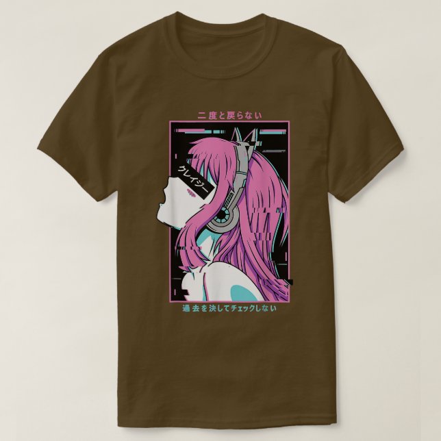 Aesthetic Vaporwave Crazy Waifu Anime T Shirt (Design framsida)