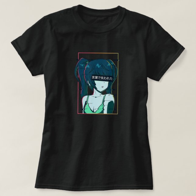Aesthetic Vaporwave Shy Waifu Anime Girl T Shirt (Design framsida)