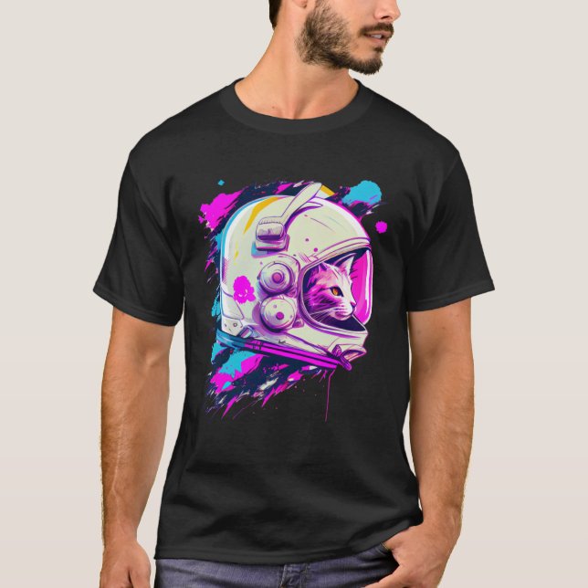 Aesthetic Vaporwave Space Cat 80s 90s Astronaut  3 T Shirt (Framsida)