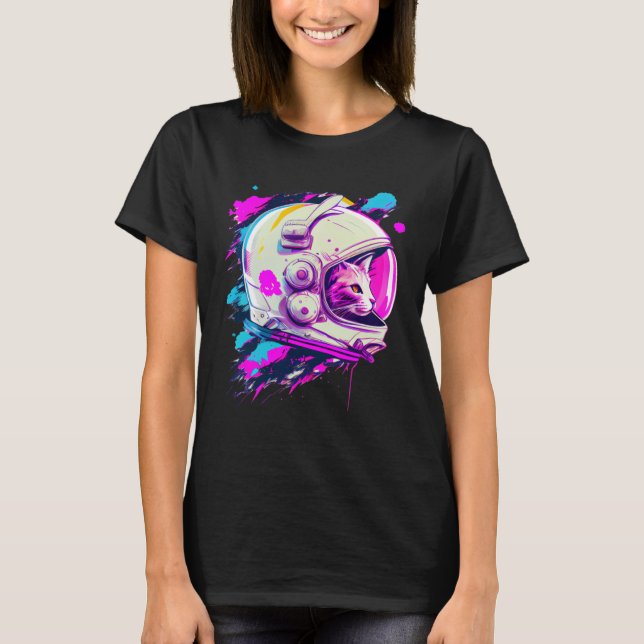 Aesthetic Vaporwave Space Cat 80s 90s Astronaut  3 T Shirt (Framsida)