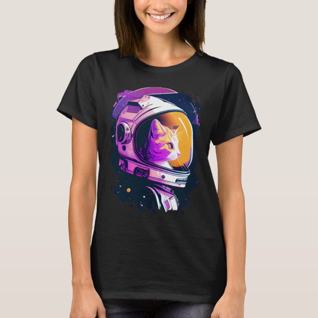 Aesthetic Vaporwave Space Cat 80s 90s Astronaut  4 T Shirt (Framsida)