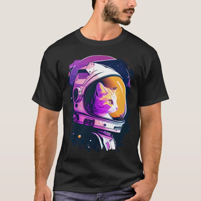 Aesthetic Vaporwave Space Cat 80s 90s Astronaut  4 T Shirt (Framsida)