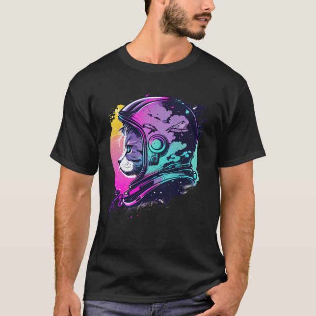 Aesthetic Vaporwave Space Cat 80s 90s Astronaut  5 T Shirt (Framsida)