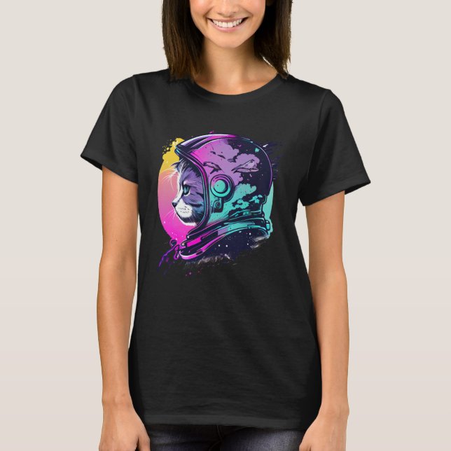 Aesthetic Vaporwave Space Cat 80s 90s Astronaut  5 T Shirt (Framsida)