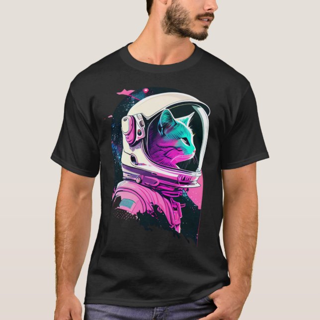 Aesthetic Vaporwave Space Cat 80s 90s Astronaut  9 T Shirt (Framsida)