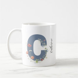 Aesthetic Watercolor Blommigt Brev C Monogram Kaffemugg