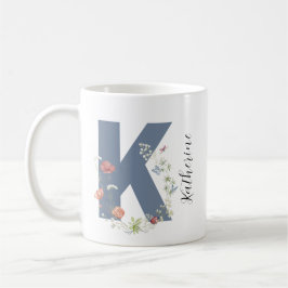 Aesthetic Watercolor Blommigt Brev K Monogram Kaffemugg