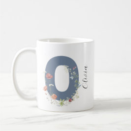 Aesthetic Watercolor Blommigt Brev O Monogram Kaffemugg