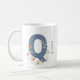Aesthetic Watercolor Blommigt Brev Q Monogram Kaffemugg