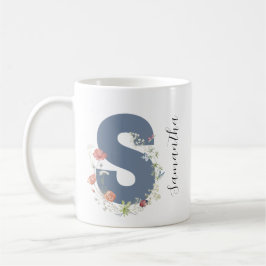 Aesthetic Watercolor Blommigt Brev S Monogram Kaffemugg