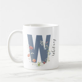 Aesthetic Watercolor Blommigt Brev W Monogram Kaffemugg
