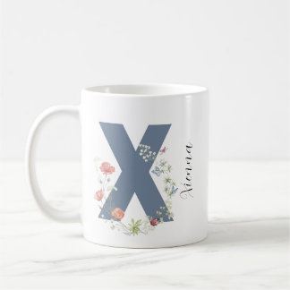 Aesthetic Watercolor Blommigt Brev X Monogram Kaffemugg