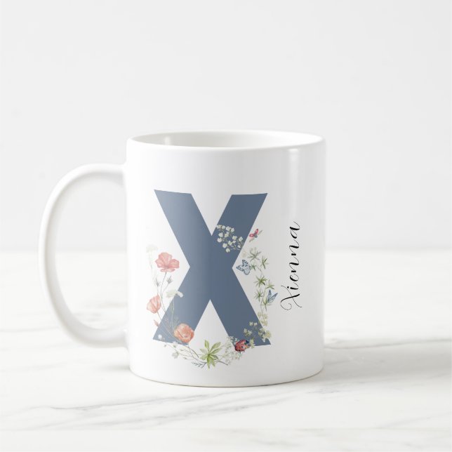Aesthetic Watercolor Blommigt Brev X Monogram Kaffemugg (Vänster)