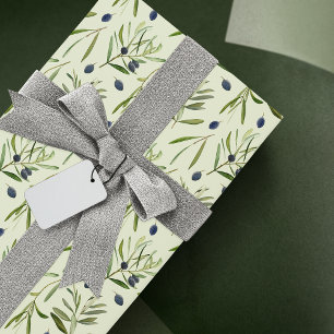 Aesthetic Watercolor Olive Grenar Löv Presentpapper
