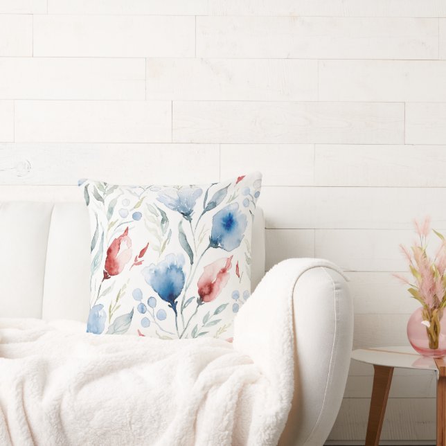 Aesthetic Watercolor Patriotic Wildflowers Kudde (Soffa)