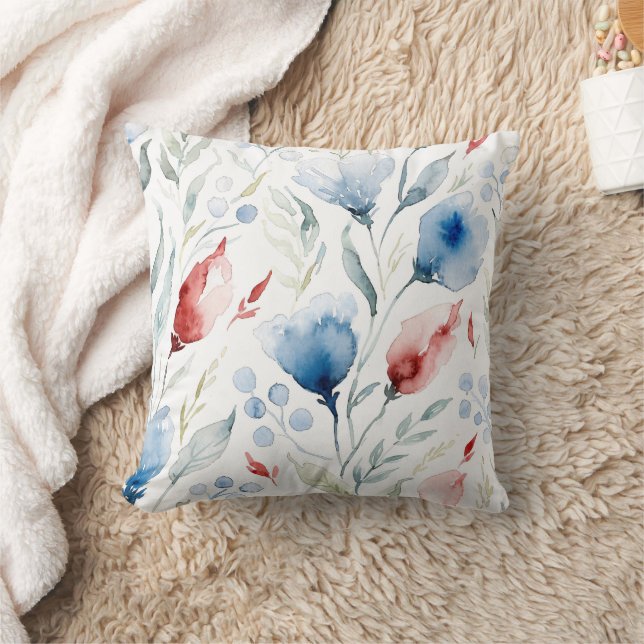 Aesthetic Watercolor Patriotic Wildflowers Kudde (Filt)