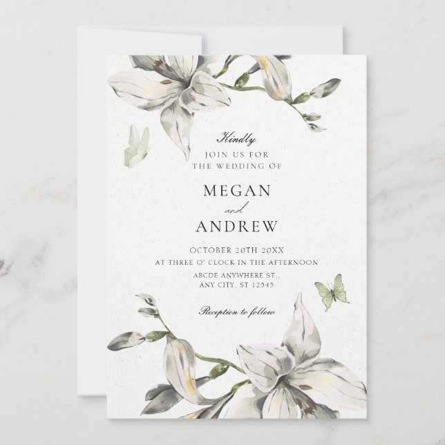 Aesthetic white grey flower bloom wedding inbjudningar (Framsida)