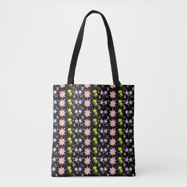 Aesthetic Wildflower Botanical Pattern Tote Bag  Tygkasse (Framsida)