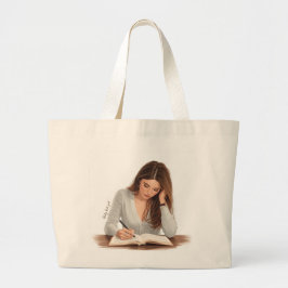 Aesthetic Woman Writing Illustration Tote Bag Jumbo Tygkasse