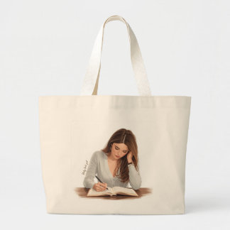 Aesthetic Woman Writing Illustration Tote Bag Jumbo Tygkasse