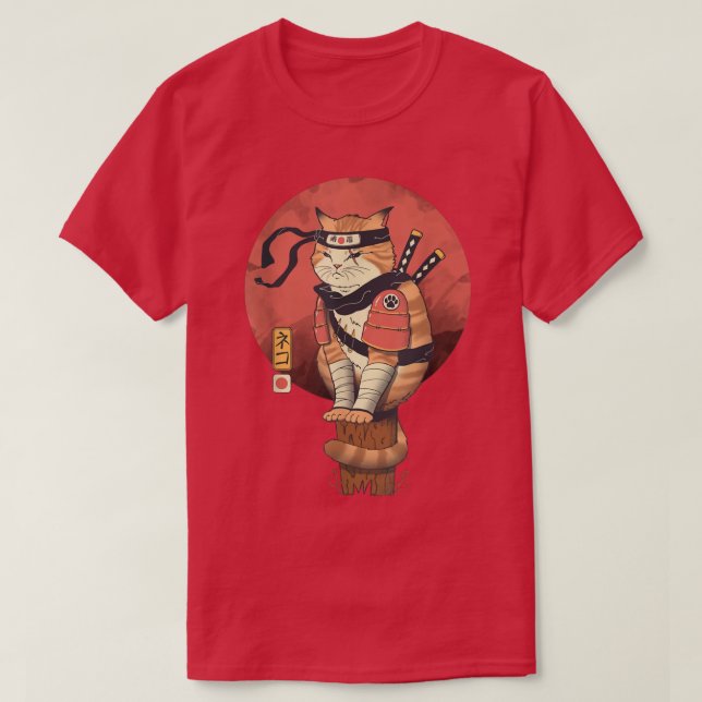AETICON Japansk Stil Samurai Cat T Shirt (Design framsida)