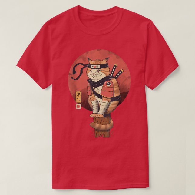 AETICON Japanska Stil Samurai Cat (2) T Shirt (Design framsida)