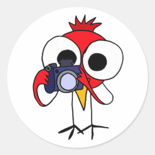 AF- Red Kardinal Bird with Camera Tecknad Runt Klistermärke