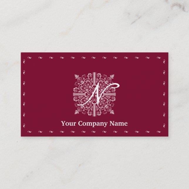 Affär för Burgundy röd vintageMonogram Visitkort (Framsida)