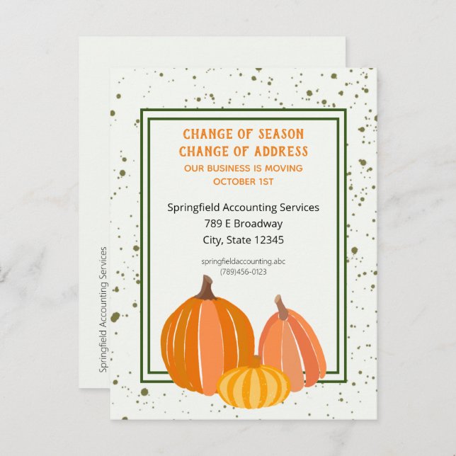 Affärs Höst Pumpa Ändra Adress Meddelande Vykort (Fram/baksida)