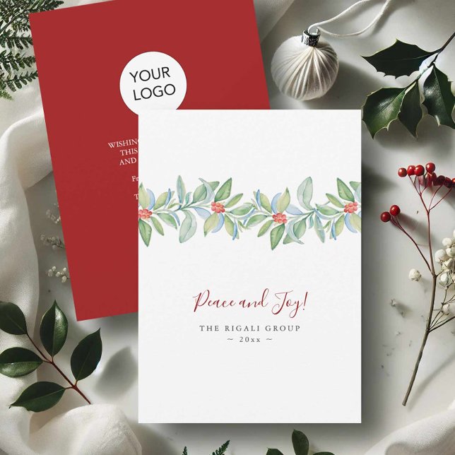 Affärs julkort Botanisk järnek och bär (business Christmas cards watercolor botanical art with logo by Victoria Grigaliunas Do Tell A Belle)