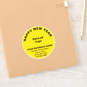 Affärs Nyårshälsning på gul rund vinyl Klistermärken