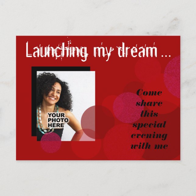Affärsannonsinbjudan (röd) inbjudan vykort (Framsida)