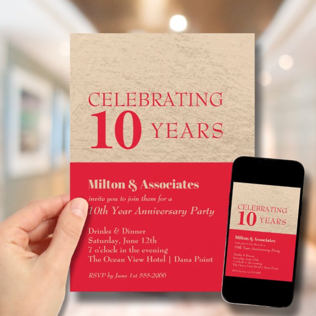 Affärsårsdag Firande Red & Guld Inbjudningar (Change to ANY YEAR. Order printed and instant download (great to email as a reminder.))