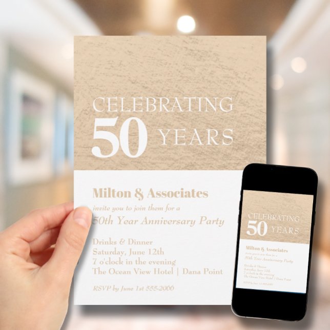 Affärsårsdag, inbjudan Guld och vitbok (Change to ANY YEAR. Order printed and instant download (great to email as a reminder.))