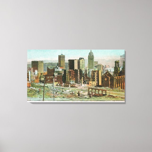 Affärsavdelning i ruiner efter brand canvastryck (Framsida)