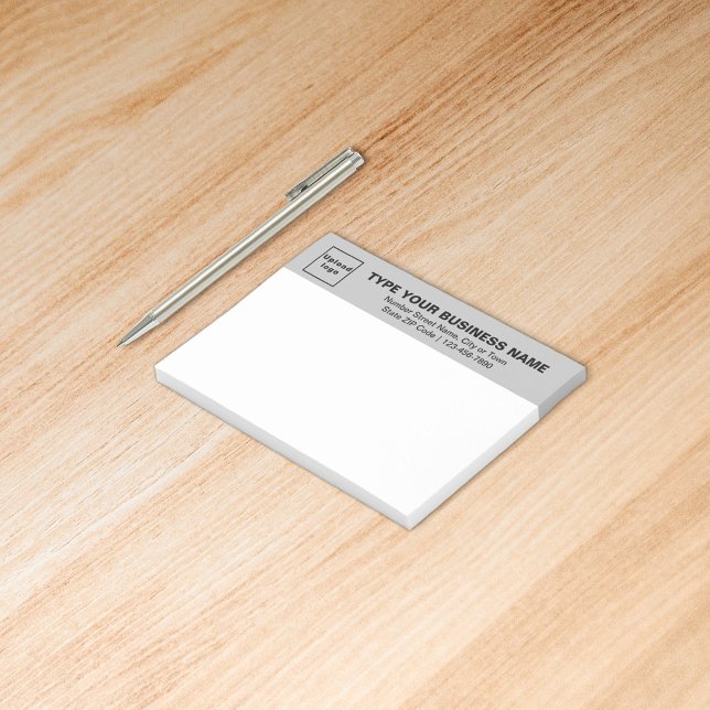 Affärsbeteckning för Grått-rubrik i rektangel Post-it Block (Build brand name awareness. Your business brand on gray heading of rectangle sticker.)