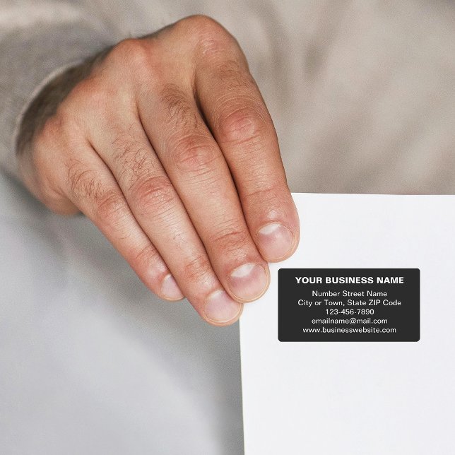 Affärsbeteckning för oformaterad text på svart adr adressetikett (Black address label with your business brand in plain text)