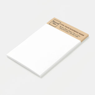 Affärsbeteckning på lätt brunt rubrik långt post-it block