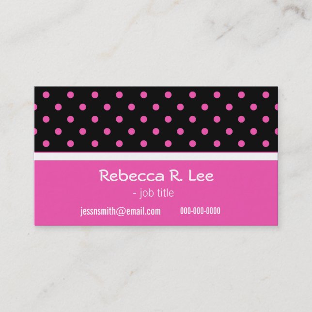 Affärsbil för coola, enkel, elegant rosa polka dot visitkort (Framsida)