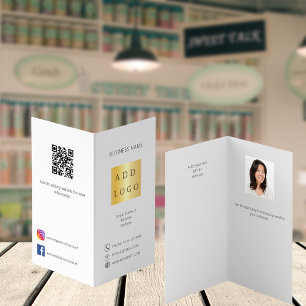 Affärsbroschyr över vit svart logotyp QR-kod Kort