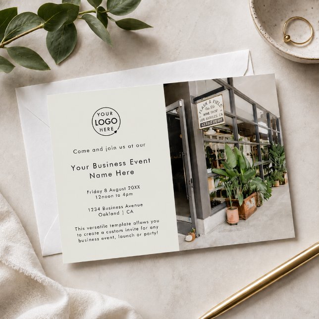 Affärsevenemangsinbjudan | 5x7 Fotobjudningskort Inbjudningar (Gray corporate networking invitation with logo and photo layout for polished business events.)
