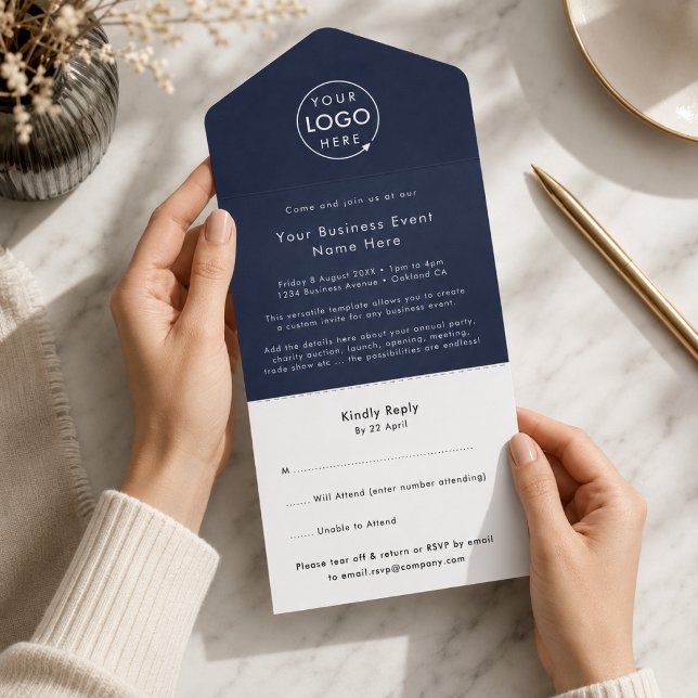 Affärsevenemangsinbjudan | RSVP Allt-i-ett-inbjuda (Custom business event invitation with tear off RSVP card for easy guest response tracking)