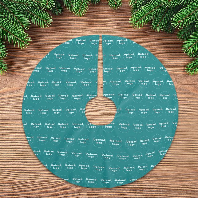 Affärsfärglös Mönster på Teal Grönt Julgransmatta Borstad Polyester (Business logo seamless pattern on teal green Christmas tree skirt)