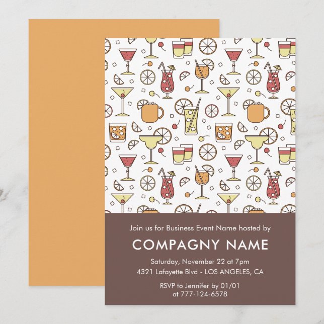 Affärsfest inbjudan Cocktail Mönster (Fram/baksida)