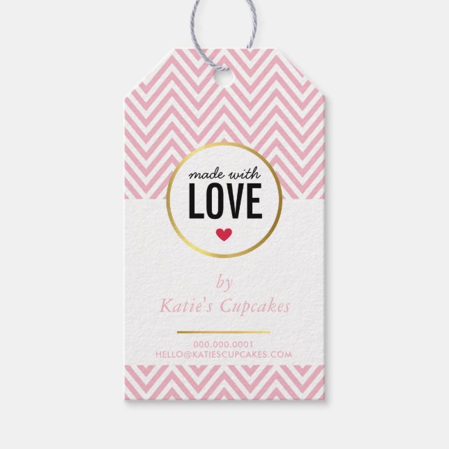 AFFÄRSFÖRPACKNINGAR tillverkad med kärlek rosa che Presentetikett (Framsidan)