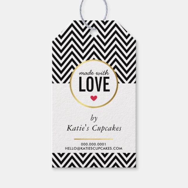 AFFÄRSFÖRPACKNINGAR tillverkad med kärlek svart ch Presentetikett (Framsidan)