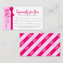 Affärsgåva på rosa-band $50 presentkupong anteckningskort