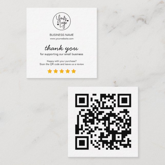 Affärsgranskningslänk för QR-kodgranskning Fyrkantigt Visitkort (Fram/baksida)