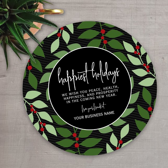 Affärsgren - svart Grönt, botaniskt mest förekomma Julkort (A modern holiday card design for any small business)